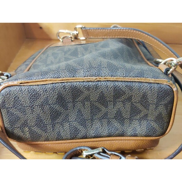Michael Kors Rhea Mini Backpack Purse Brown Gold Square Studs Read! - Picture 10 of 15